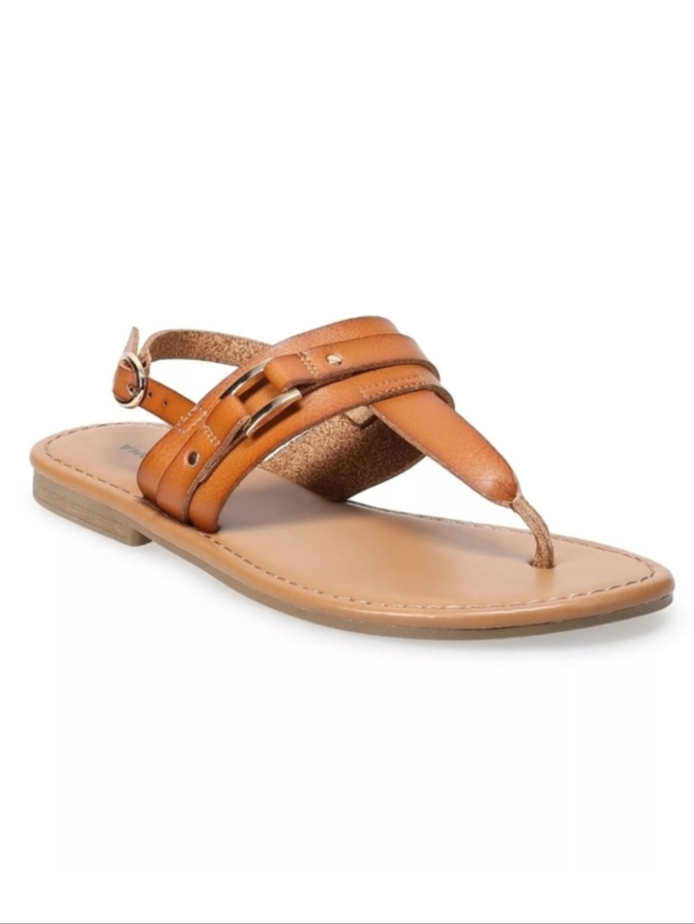 NWT Sonoma Karri Faux Leather Shield Thong Buckle Sandals Cognac Brown Flats 9